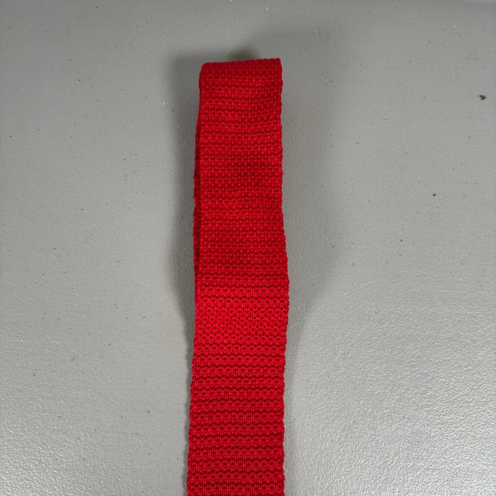 Lands End Neck Tie Red Cotton Square Knit Skinny Slim Made In USA Vintage - Picture 5 of 11